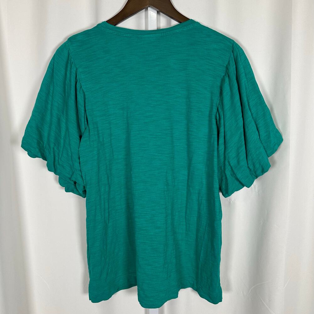 Chico's Cotton Slub Puff Sleeve Tee Bright Green 2 US‎ L Summer Closet Staple - Picture 4 of 8